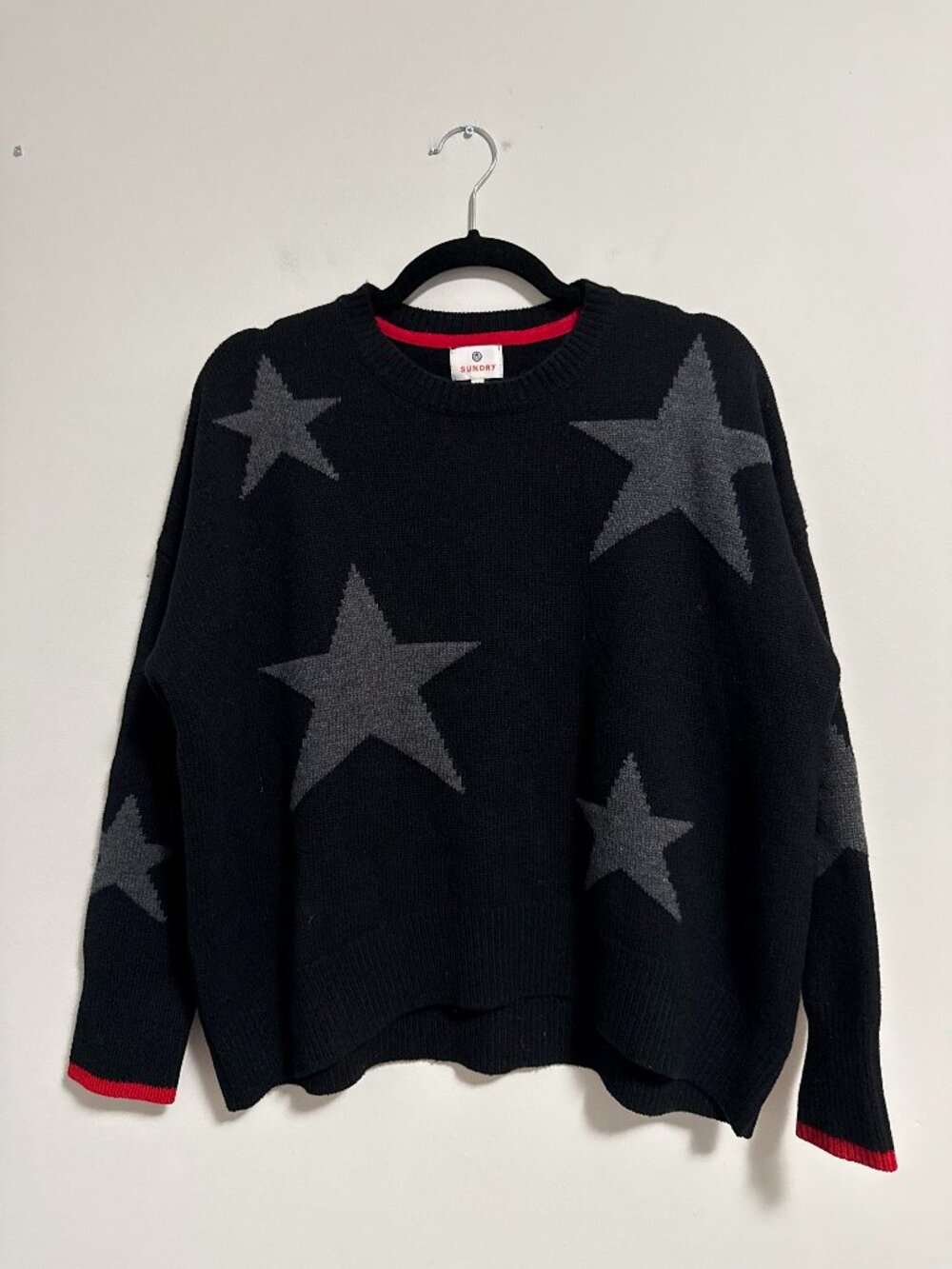 Sundry Star Print Crew Neck Sweater Black Wool Cashmere Size 1/Small